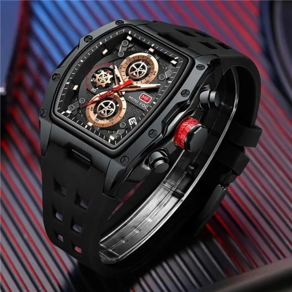 Mens Casual Wrist Watch Chronograph Waterproof Luminous Silicone Band Watch